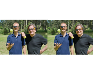 Two side by side images of will and Richard for convergence eye exercise